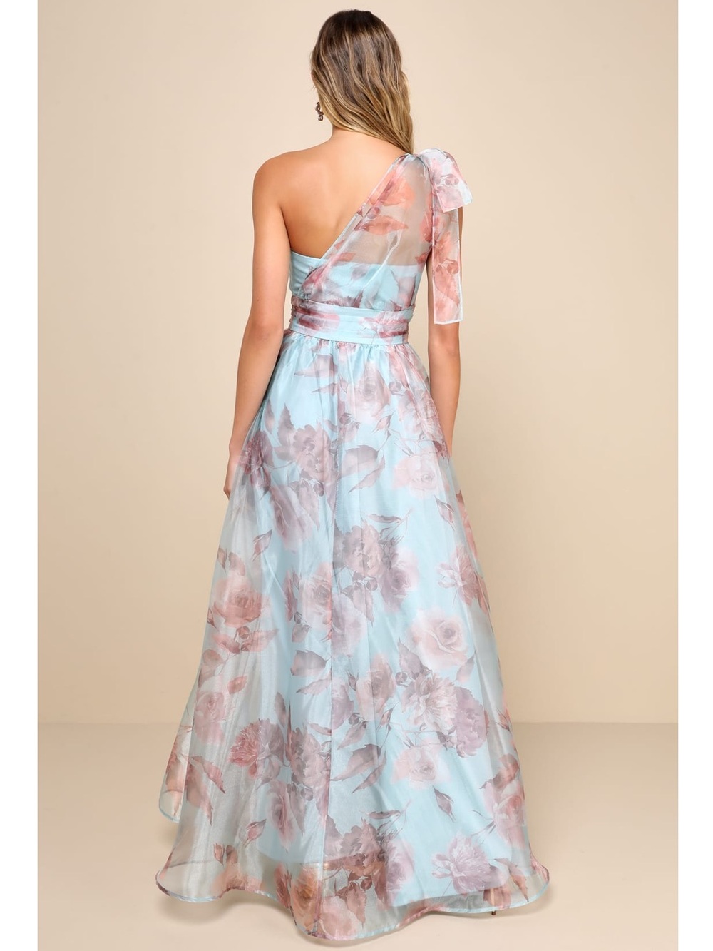 NWT Lulu’s Dramatically Lovely Blue Floral One-Shoulder Maxi Dress Medium Chic - Picture 6 of 14
